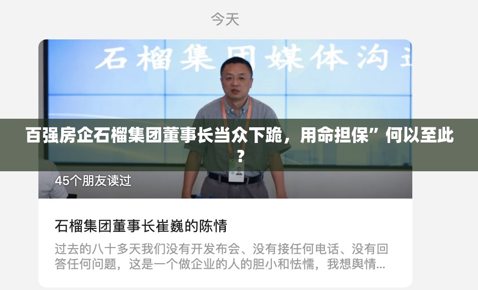 百强房企石榴集团董事长当众下跪，用命担保”何以至此？