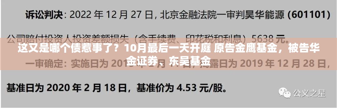 这又是哪个债惹事了？10月最后一天开庭 原告金鹰基金，被告华金证券、东吴基金
