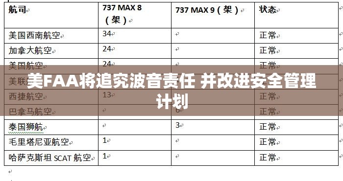 美FAA将追究波音责任 并改进安全管理计划