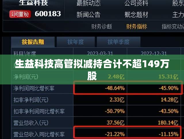 生益科技高管拟减持合计不超149万股