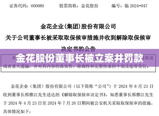 金花股份董事长被立案并罚款