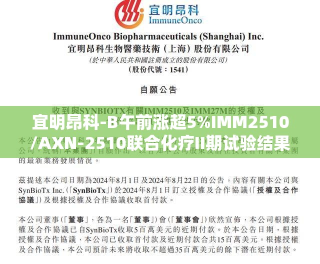 宜明昂科-B午前涨超5%IMM2510/AXN-2510联合化疗II期试验结果预计下半年公布