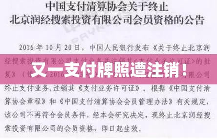 又一支付牌照遭注销！